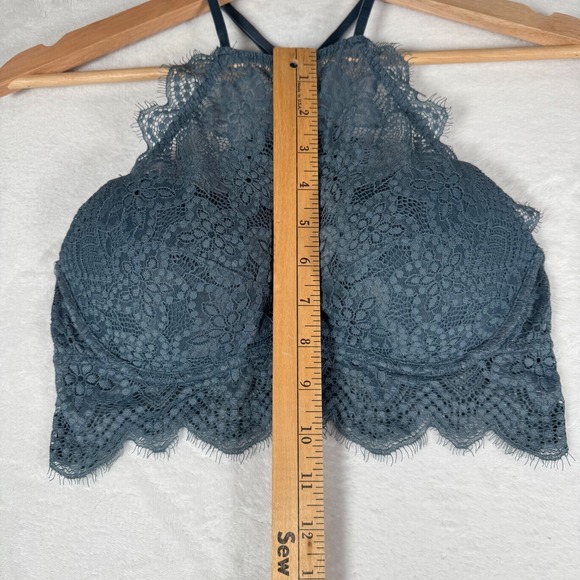PINK Victoria's Secret Eye Lash Lace High Neck Push Up Bralette Gray Size S AA-C - Picture 9 of 9